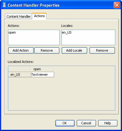content handler actions tab