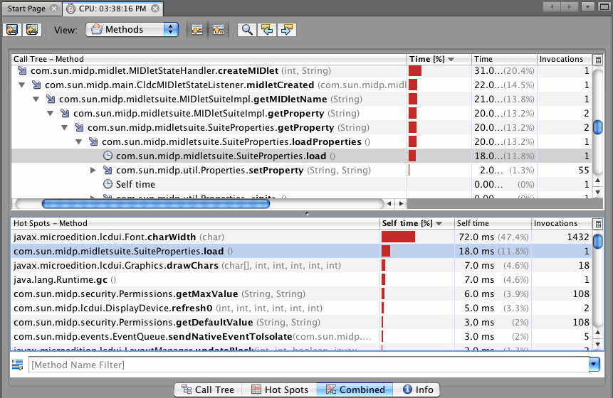 Profiler tab